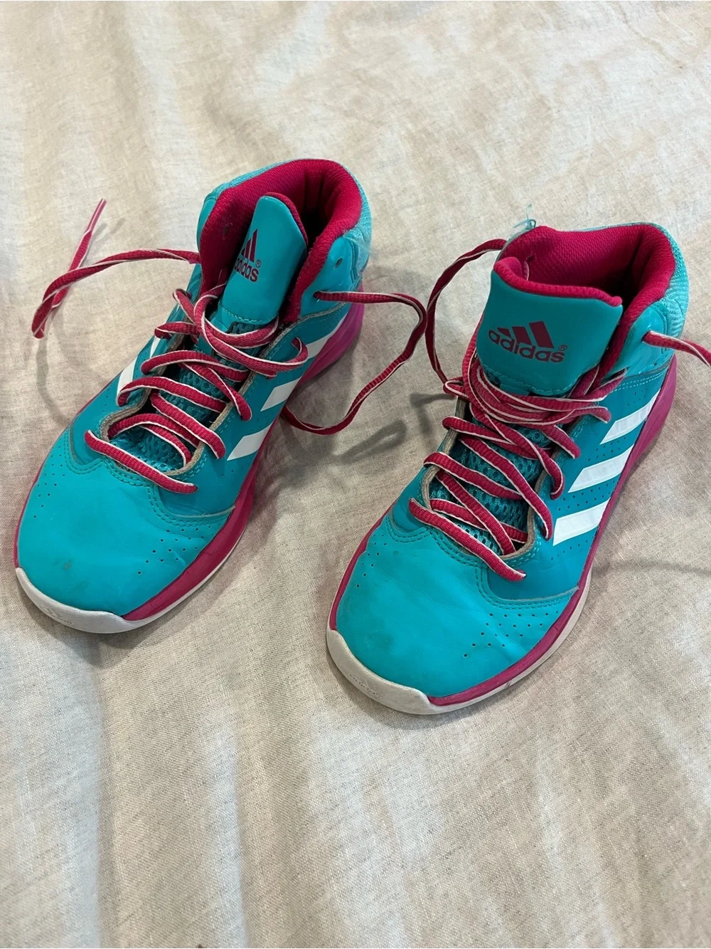Adidas Teal & Pink Mid-Top Basketball Shoes